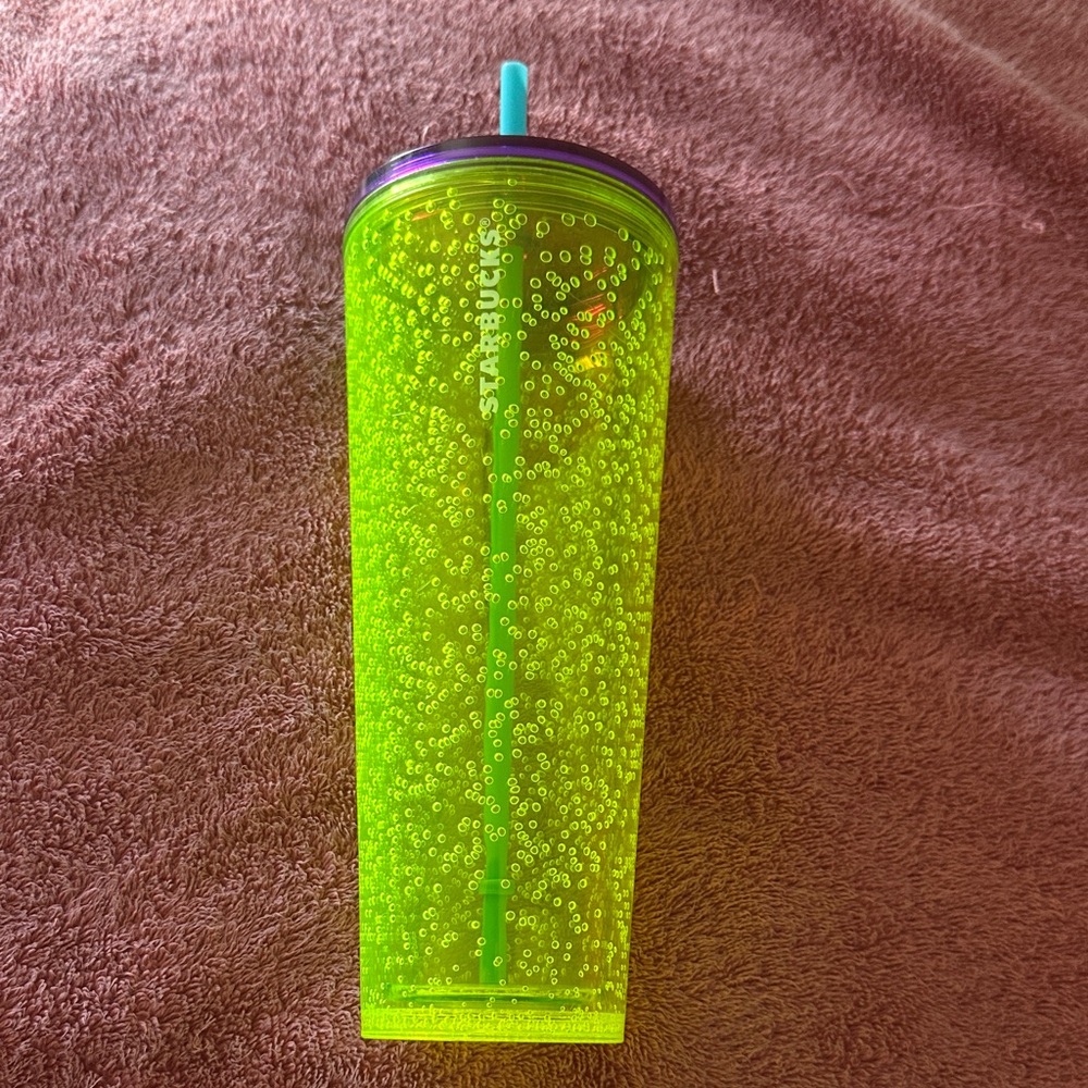 Starbucks Neon Lime Bubble Tumbler with Purple Lid Accent